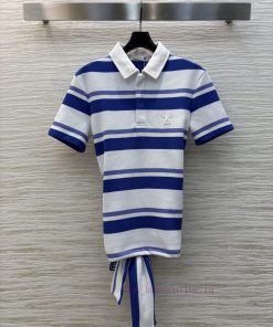 The CT76299 Niche Design POLO Collar Striped Short Sleeved T-shirt Features A Unique Strap Desi 4v1slnzq