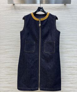 CL76303 Louis Vuitton Spring/Summer 25 Color Contrasting Leather Collar Splicing Zipper Dress W iloparn7