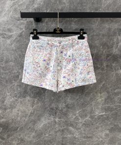 ZK60667 Chanel 25C Early Spring New Color Graffiti Fish Print Denim Shorts | Fashionable And Mu 1u0ru07h
