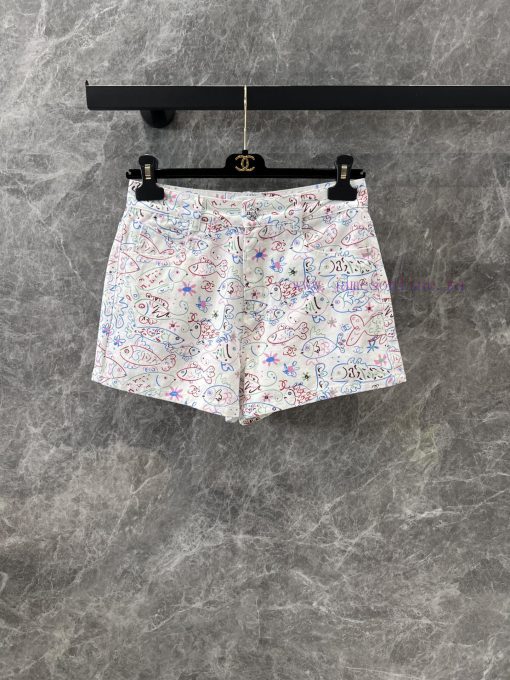 ZK60667 Chanel 25C Early Spring New Color Graffiti Fish Print Denim Shorts | Fashionable And Mu 1u0ru07h
