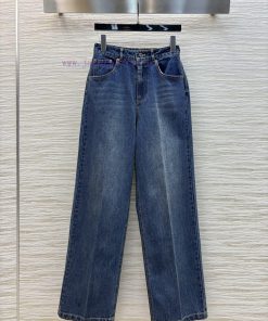 CK76325 Miu Miu 25 Spring/Summer Letter Embroidered Denim Straight Leg Pants Retro Washed Denim nopq7umd
