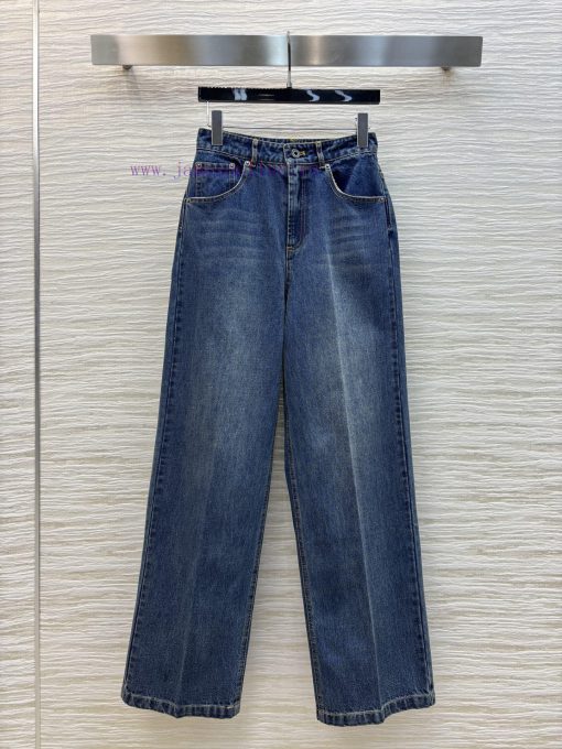 CK76325 Miu Miu 25 Spring/Summer Letter Embroidered Denim Straight Leg Pants Retro Washed Denim nopq7umd