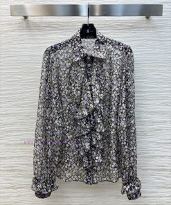 CC76332 Chanel 25 Spring/Summer Small Floral Lapel With Ruffle Edge Decoration Long Sleeved Sil rtrxnfpm