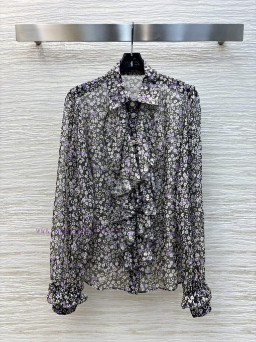 CC76332 Chanel 25 Spring/Summer Small Floral Lapel With Ruffle Edge Decoration Long Sleeved Sil rtrxnfpm
