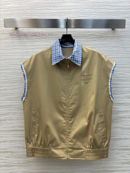 CW76363 Miu Miu 25 Spring/Summer Khaki Color Series Example Fake Two Piece Contrasting Plaid Fr qkjwt8aq