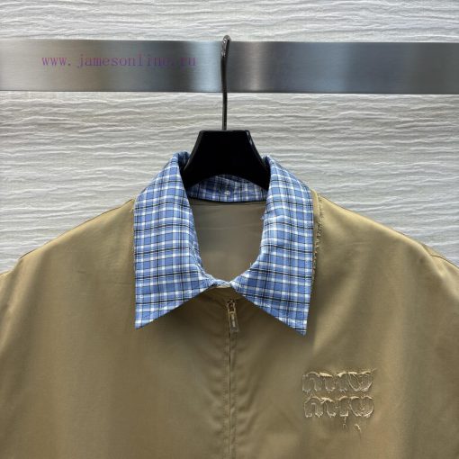 CW76363 Miu Miu 25 Spring/Summer Khaki Color Series Example Fake Two Piece Contrasting Plaid Fr qkjwt8aq - Image 3