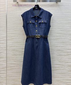 CL76366 Valentino 25 Spring/Summer Water Blue Little Flying Sleeve Cowboy Dress Stylish And Whi 7habejse