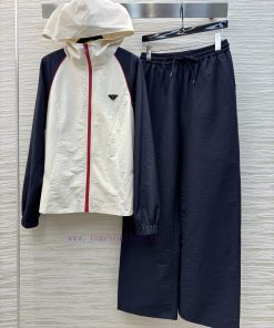 CT76368 Prada 25 Early Spring Color Contrasting Bundled Triangle Logo Decorative Casual Set Hoo kyymdzil