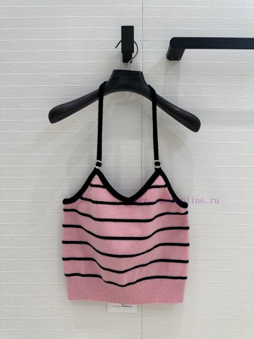 BT76373 Cha * 25s New Product Color Contrasting Striped Hanging Neck Knitted Tank Top White Ric u5i5kvyl - Image 2