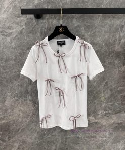 ZT60691 Chanel 25P Early Spring New Round Neck Diamond Studded Bow Decoration Short Sleeved T-s l6c94trm
