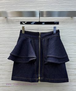 CB76515 Louis Vuitton 25 New Model Ruffled Denim Half Skirt With Double Zipper Design Washed De cpe9k3v2