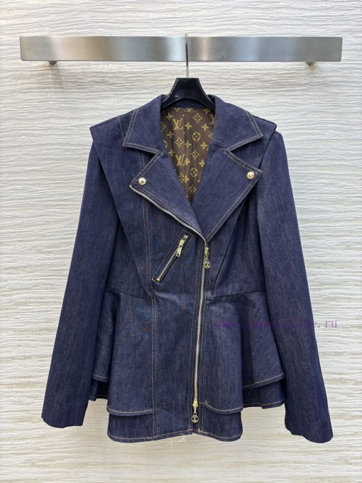 CW76516 Louis Vuitton 25 New Style Irregular Ruffle Edge Lapel Zipper Denim Jacket With Ruffle 7spktput - Image 2