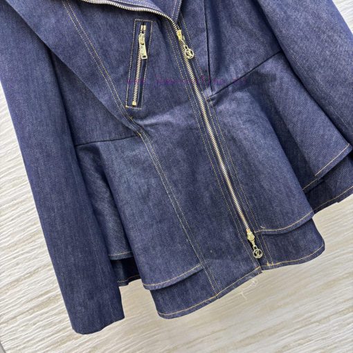 CW76516 Louis Vuitton 25 New Style Irregular Ruffle Edge Lapel Zipper Denim Jacket With Ruffle 7spktput - Image 8
