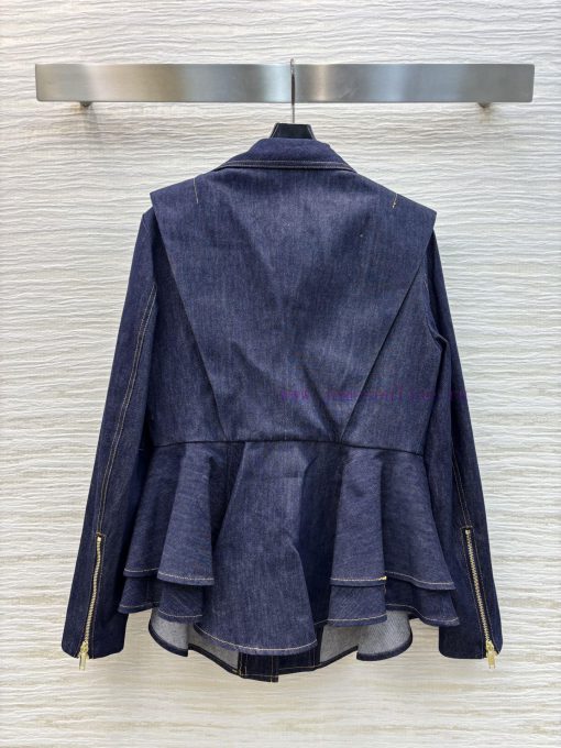 CW76516 Louis Vuitton 25 New Style Irregular Ruffle Edge Lapel Zipper Denim Jacket With Ruffle 7spktput - Image 9
