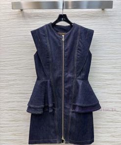 CL76517 Louis Vuitton 25 New Style Ruffled Sleeveless Denim Dress With Double Zipper Design Was 1mhpqtn1