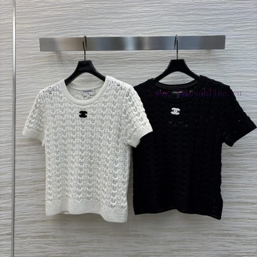 CT76525 Chanel 25 Spring/Summer Knitted Short Sleeve T-shirt With Cloak And Sky Hook Pattern A vauo8qsi - Image 2