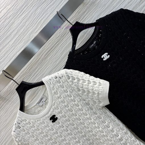 CT76525 Chanel 25 Spring/Summer Knitted Short Sleeve T-shirt With Cloak And Sky Hook Pattern A vauo8qsi - Image 6