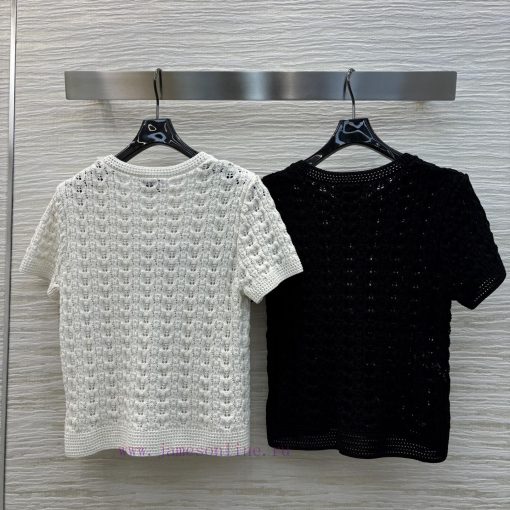 CT76525 Chanel 25 Spring/Summer Knitted Short Sleeve T-shirt With Cloak And Sky Hook Pattern A vauo8qsi - Image 9