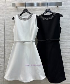CL76533 Dior 25 Early Spring New Style Round Neck Sleeveless Dress Pure Handmade Beaded Necklin 5dvsfjml
