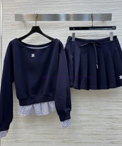 CT73537 Celine 25 Early Spring New Item Fake Two-piece Casual Set With A Shoulder Collar Top An 9akacaqr