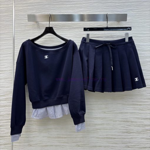 CT73537 Celine 25 Early Spring New Item Fake Two-piece Casual Set With A Shoulder Collar Top An 9akacaqr