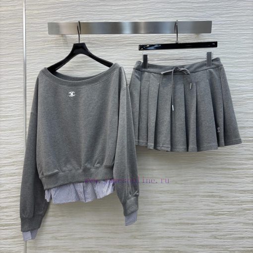 CT73537 Celine 25 Early Spring New Item Fake Two-piece Casual Set With A Shoulder Collar Top An 28k6yvr6