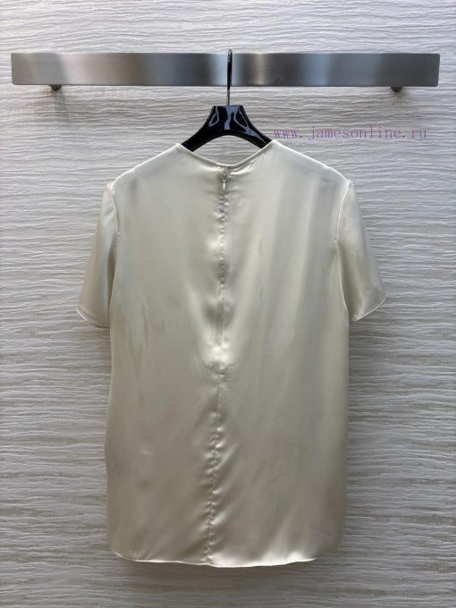 CT76550 Prada 25 Spring/Summer New Collection Triangular Decorative Round Neck Short Sleeve Top 0zrembux - Image 9