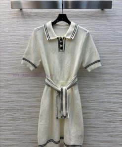 CL76575 Louis Vuitton 25 Sail Collection Polo Collar Knitted Short Sleeved Dress With Logo Holl u9as0di6