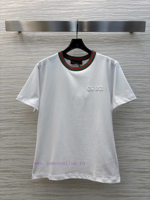 CT76581 Gucci 25 Spring/Summer New Collection Red And Green Ribbed Round Neck Short Sleeve T-sh qhsc7r6h - Image 2