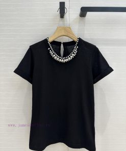 BT76589 Zim * 25 Spring/Summer New Heavy Industry Pearl Crystal Collar T-shirt Hand Sewn With P vq6uta1v