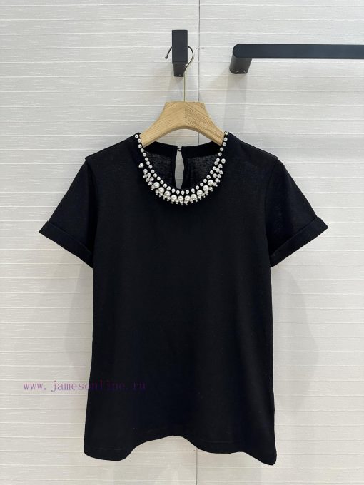 BT76589 Zim * 25 Spring/Summer New Heavy Industry Pearl Crystal Collar T-shirt Hand Sewn With P vq6uta1v
