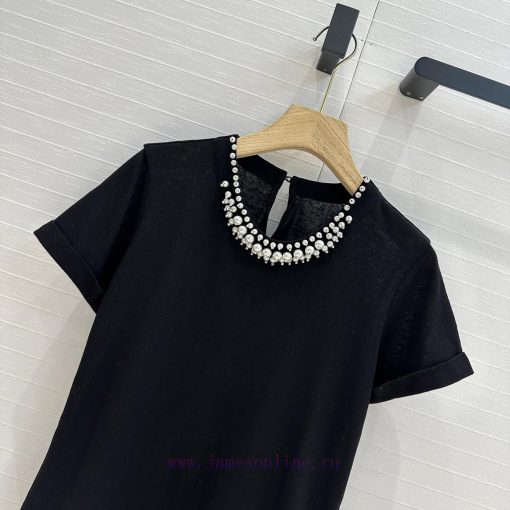 BT76589 Zim * 25 Spring/Summer New Heavy Industry Pearl Crystal Collar T-shirt Hand Sewn With P vq6uta1v - Image 3