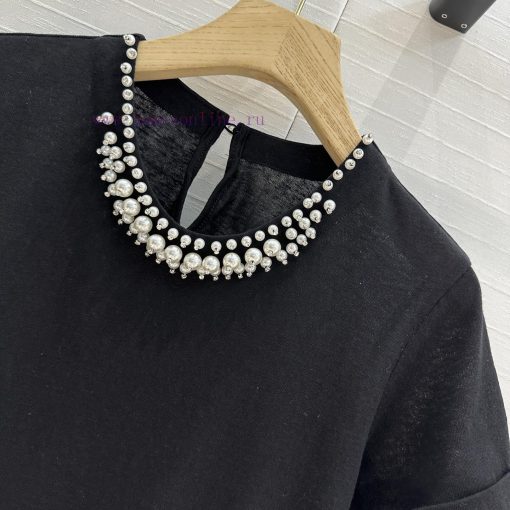 BT76589 Zim * 25 Spring/Summer New Heavy Industry Pearl Crystal Collar T-shirt Hand Sewn With P vq6uta1v - Image 5
