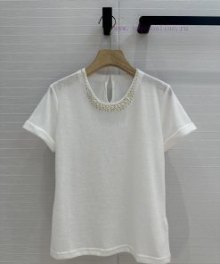 BT76589 Zim * 25 Spring/Summer New Heavy Industry Pearl Crystal Collar T-shirt Hand Sewn With P p4bz1v35