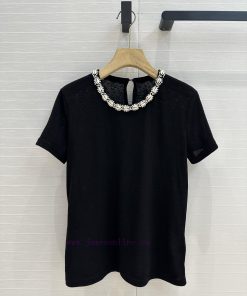 BT76590 Zim * 25 Spring/Summer New Heavy Industry Shell Crystal Collar T-shirt With Crystal Dec q6fikfm1