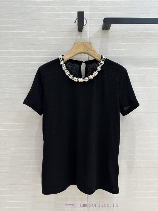 BT76590 Zim * 25 Spring/Summer New Heavy Industry Shell Crystal Collar T-shirt With Crystal Dec q6fikfm1 - Image 2