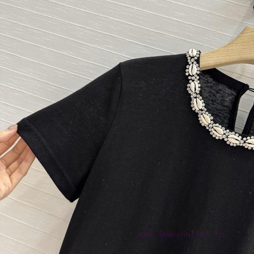 BT76590 Zim * 25 Spring/Summer New Heavy Industry Shell Crystal Collar T-shirt With Crystal Dec q6fikfm1 - Image 4