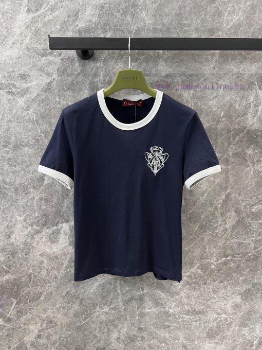 ZT60723 Gucci 25Ss Spring/Summer New Spliced Threaded Round Neck Short Sleeve T-shirt | Exquisi ftm2vbko