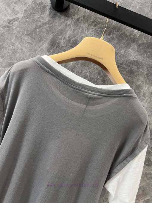 ZT60727 Miumi * 25Ss Spring/Summer New Micro Label Fake Two Piece Round Neck Short Sleeve T-shi wfy8dar7 - Image 5