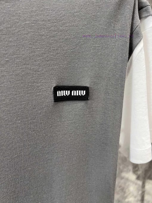 ZT60727 Miumi * 25Ss Spring/Summer New Micro Label Fake Two Piece Round Neck Short Sleeve T-shi wfy8dar7 - Image 6