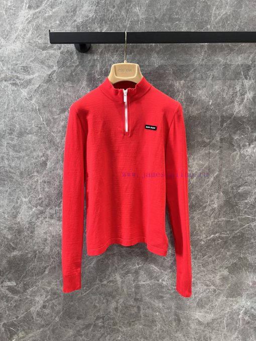 ZT60730 Miumi * 25Ss New Logo Zipper Short Long Sleeve Knitted Top For Early Spring Showroom | nw8p02ig
