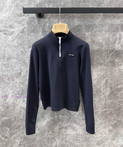 ZT60730 Miumi * 25Ss New Logo Zipper Short Long Sleeve Knitted Top For Early Spring Showroom | npxbjibf