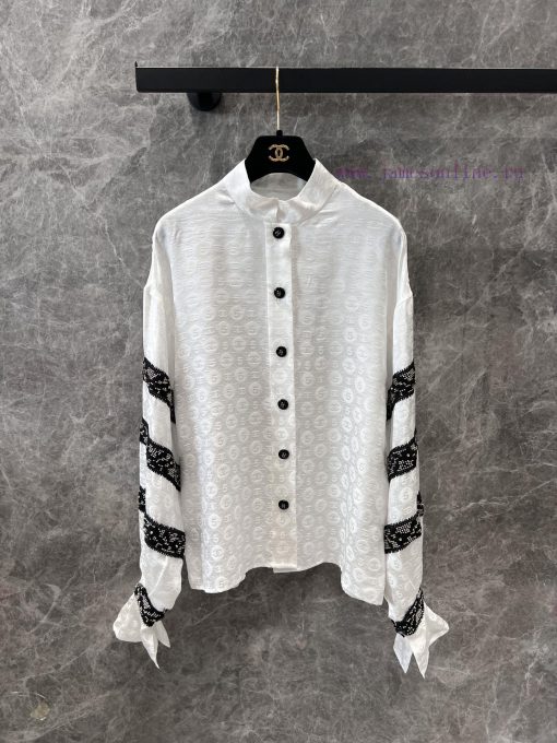 ZC60733 Chanel 25Ss Early Spring New Stand Up Collar Bundle Sleeve Jacquard Silk Shirt 丨 YB Dev 0rl6790h - Image 2