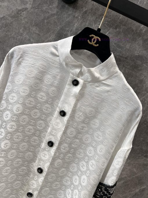 ZC60733 Chanel 25Ss Early Spring New Stand Up Collar Bundle Sleeve Jacquard Silk Shirt 丨 YB Dev 0rl6790h - Image 4