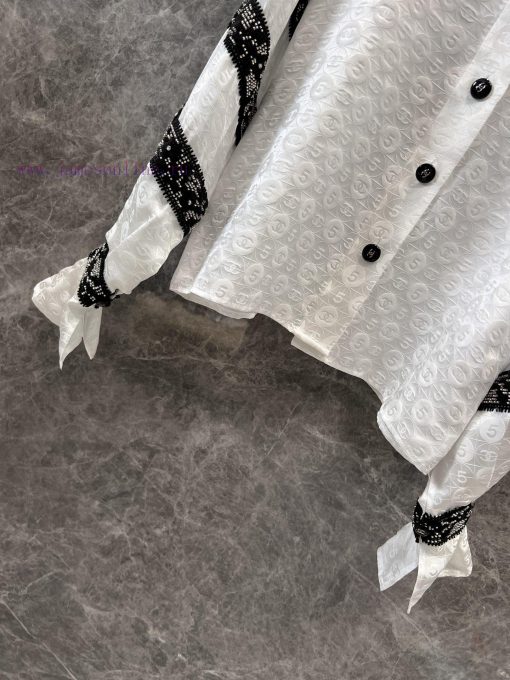 ZC60733 Chanel 25Ss Early Spring New Stand Up Collar Bundle Sleeve Jacquard Silk Shirt 丨 YB Dev 0rl6790h - Image 8