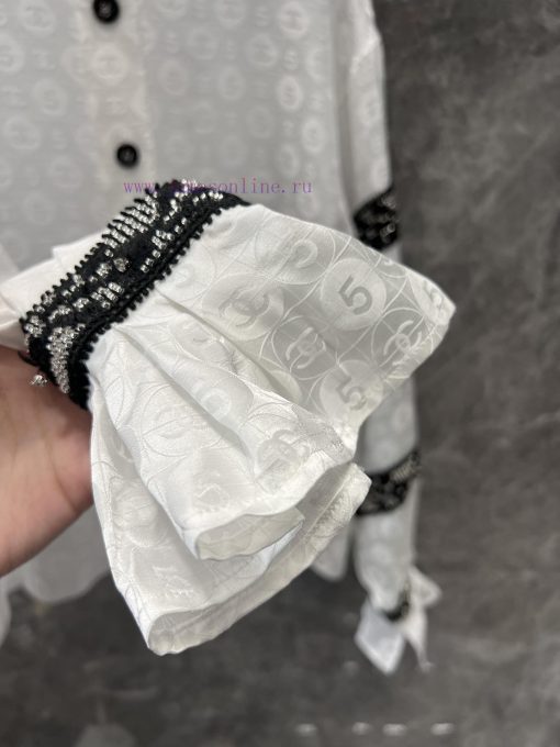 ZC60733 Chanel 25Ss Early Spring New Stand Up Collar Bundle Sleeve Jacquard Silk Shirt 丨 YB Dev 0rl6790h - Image 9
