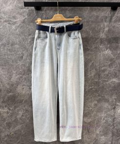 ZK60735 Miumi * 25Ss Early Spring New Style Back Pocket Embossed Lace Denim Pants With Belt 丨 F m6gjfn14
