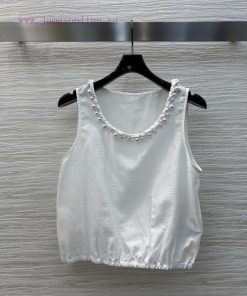 CT76595 Chanel 25 Summer New Collection Chanel Style Pearl Round Neck White Tank Top Pearl Buck 0jxk4r3e