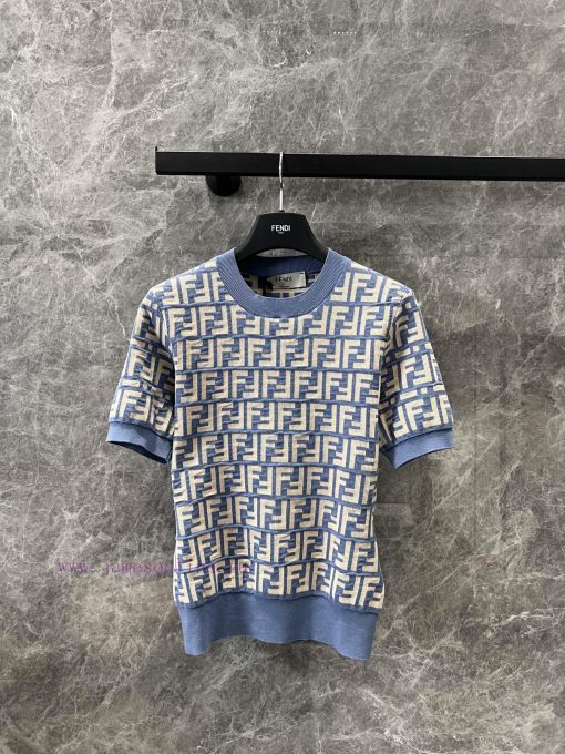 ZT60753 Fendi 25Ss Spring/Summer New FF Jacquard Cotton Short Sleeve Knitted Sweater | Develope wxbl4sg9 - Image 2