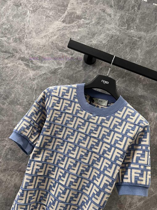 ZT60753 Fendi 25Ss Spring/Summer New FF Jacquard Cotton Short Sleeve Knitted Sweater | Develope wxbl4sg9 - Image 4